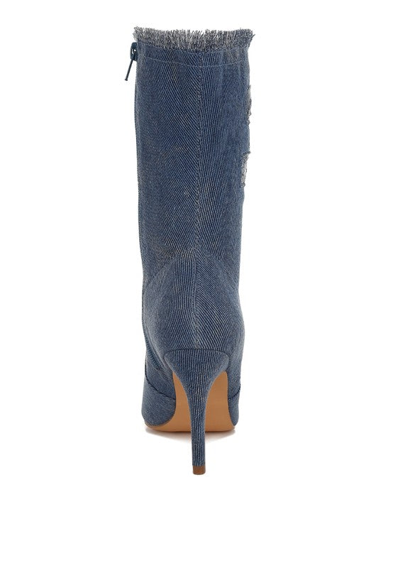 Himkok Distressed Denim Mid-Calf Boots - Tigbul's Variety Fashion Shop