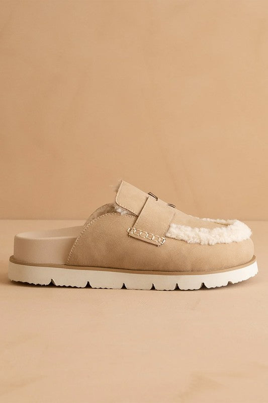 AVALON-SUEDE SHEARLING LOAFER MULE - Tigbul's Variety Fashion Shop