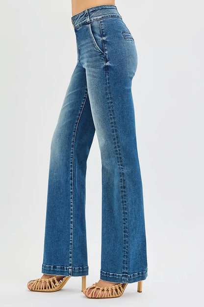 RISEN Full SIze Tummy Control High Rise Bootcut Jeans with Double Button Waistband Plus SIze - Tigbul's Variety Fashion Shop