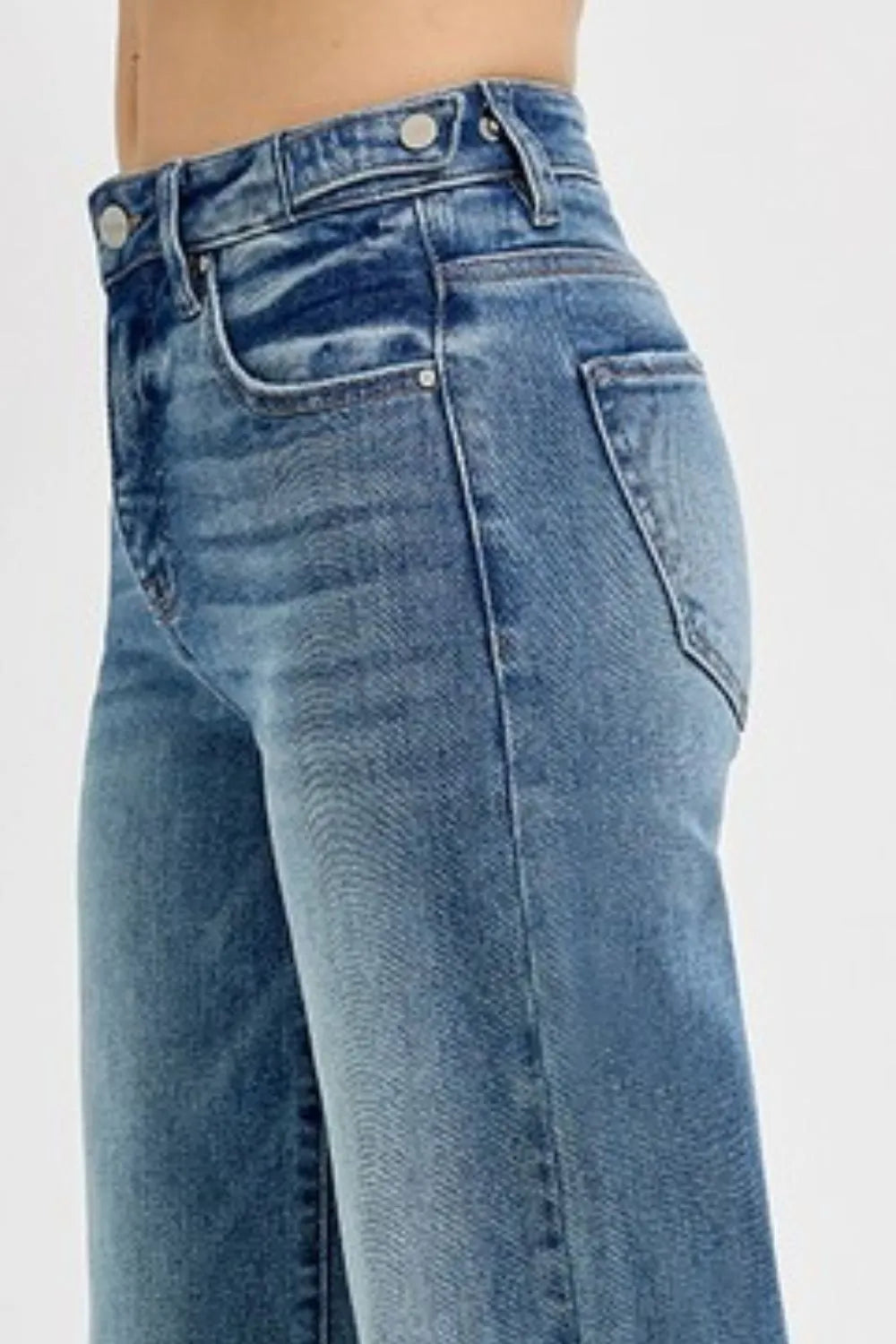 RISEN Full Size Tummy Control High Rise Wide Adjustable Waist Band Jeans Plus Size - Tigbul's Variety Fashion Shop
