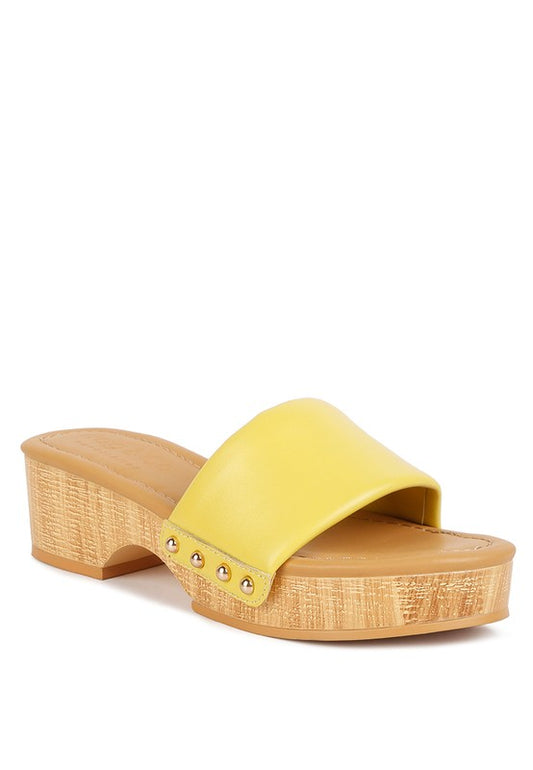 Minny Textured Heel Leather Slip On Sandals - Tigbuls Variety Fashion