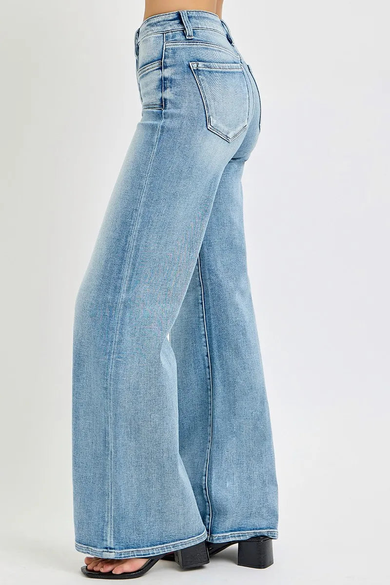 RISEN Full Size Mid Rise Wide Jeans with Front Patch Pocket Plus Size - Tigbul's Variety Fashion Shop