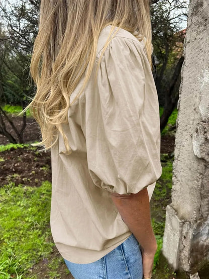 Button Down Puff Sleeve Shirt - Tigbul's Variety Fashion Shop