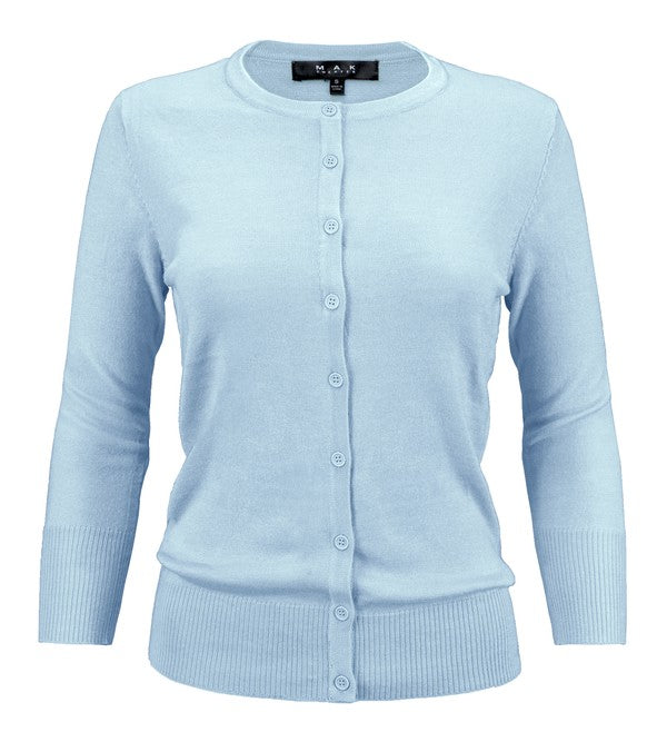 Ladies Crewneck Button Down Knit Cardigan Sweater - Tigbul's Variety Fashion Shop