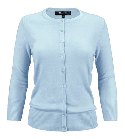 Ladies Crewneck Button Down Knit Cardigan Sweater - Tigbul's Variety Fashion Shop