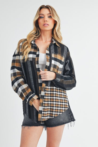 Curved Hem Plaid Button Up Shirt - Tigbul's Variety Fashion Shop