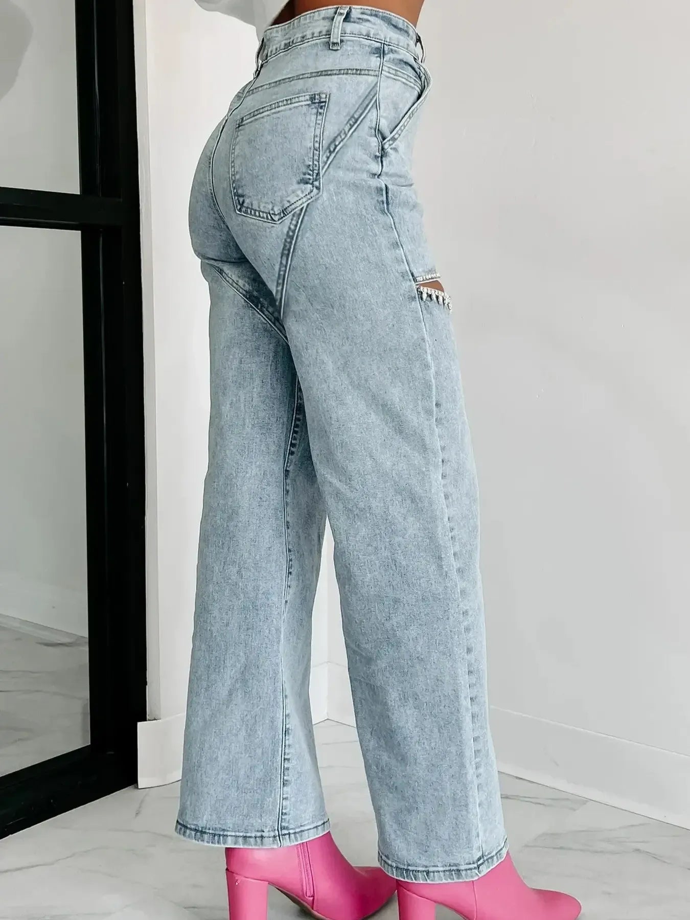 High Waist Cut-Out Wide Leg Jeans - Tigbul's Variety Fashion Shop