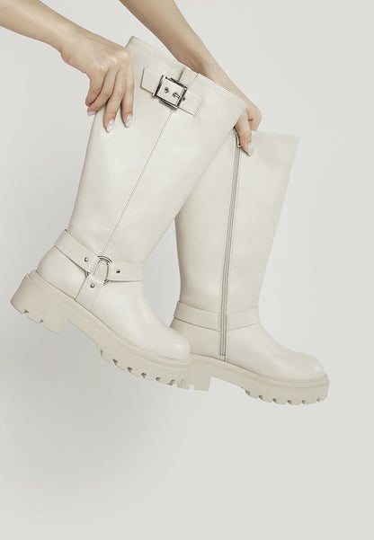 Taimen Harnes Detail Long Boots - Tigbul's Variety Fashion Shop