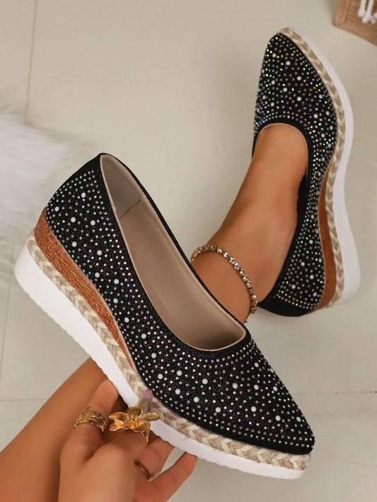 Rhinestone Point Toe Wedge Slip-Ons - Tigbul's Variety Fashion Shop