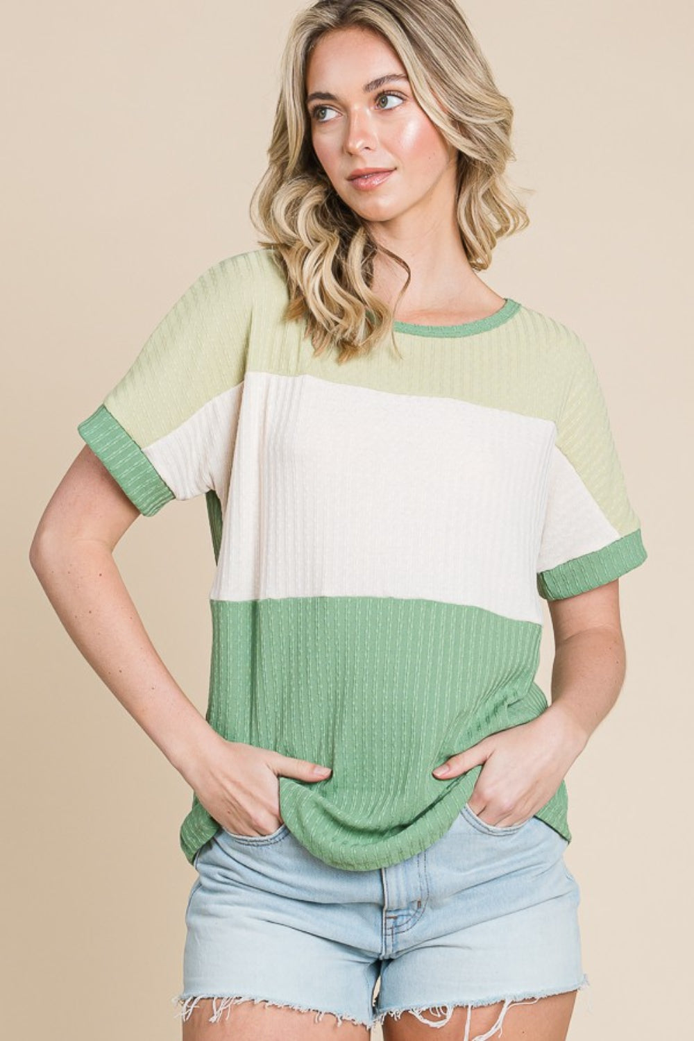 Green Color Block Short Sleeve T-Shirt | Tigbuls Variety Fashion