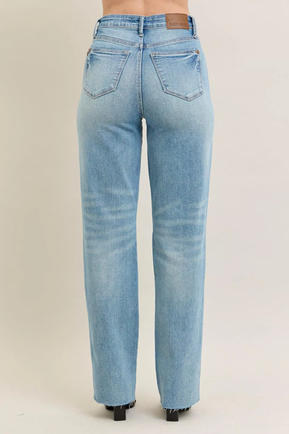 Judy Blue Full Size High Waist  Rigid Magic Star Shaped Destroy 90's Straight Jeans Plus Size - Tigbul's Variety Fashion Shop