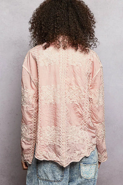 Embroidery Button Down Long Sleeve Shirt - Tigbul's Variety Fashion Shop