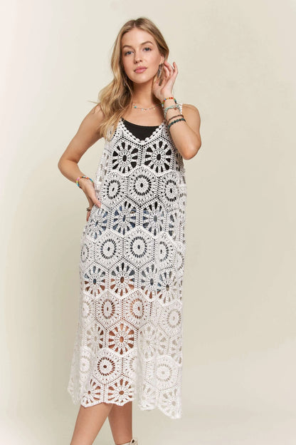 White Crochet Cover-Up Tunic Top - Tigbul's Variety Fashion Shop