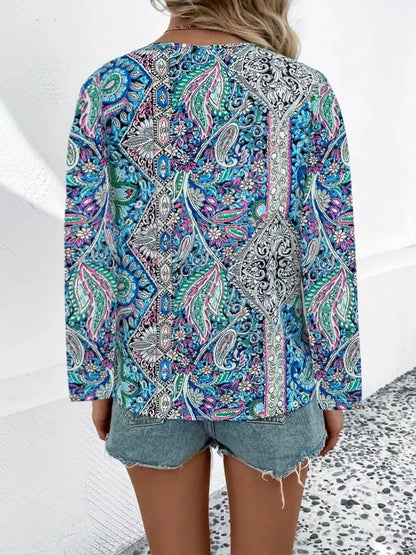 Paisley Print Long Sleeve Blouse - Tigbul's Variety Fashion Shop