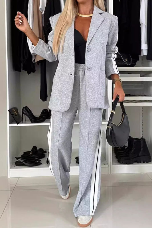 Full Size Contrast Lapel Collar Top and Pants Set - Tigbul's Variety Fashion Shop