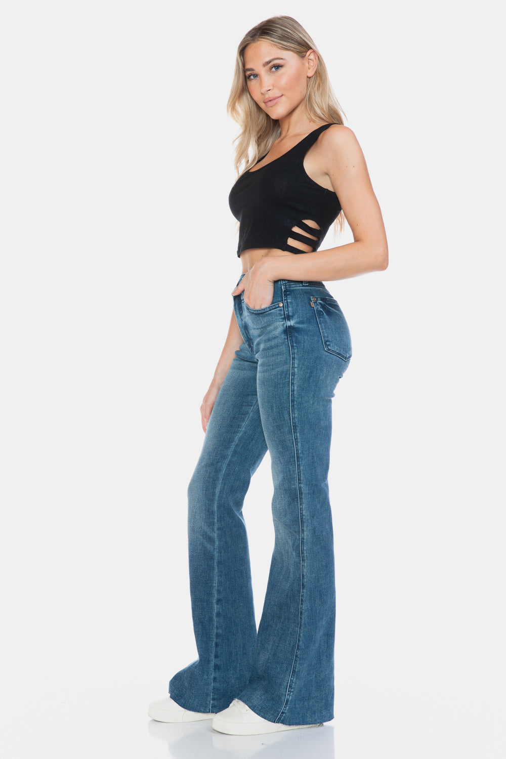 Judy Blue Full Size Tummy Control Cut Hem Long Flare Jeans - Tigbul's Variety Fashion Shop