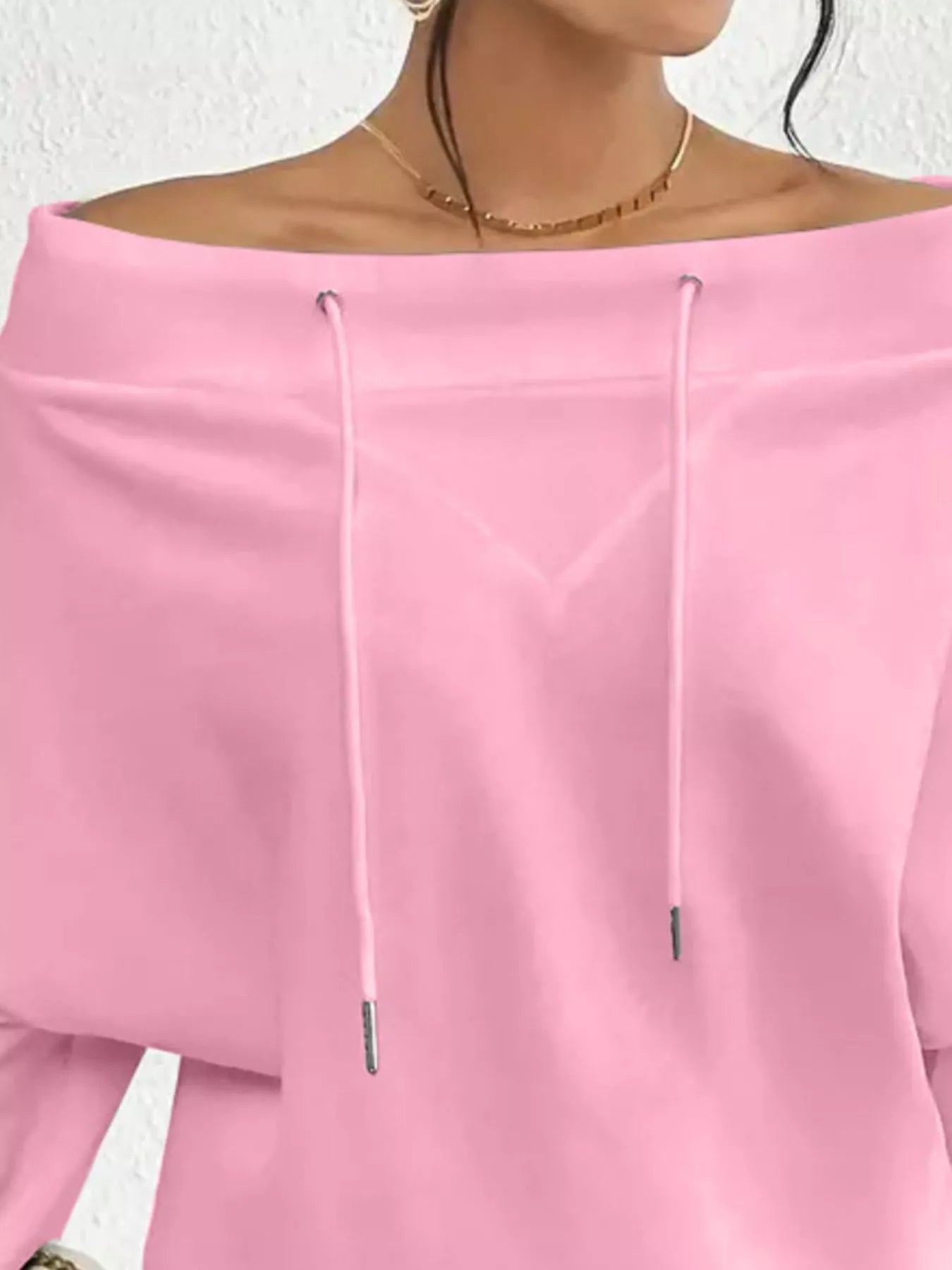 Full Size Off-Shoulder Drawstring Long Sleeve Top Plus Size - Tigbul's Variety Fashion Shop