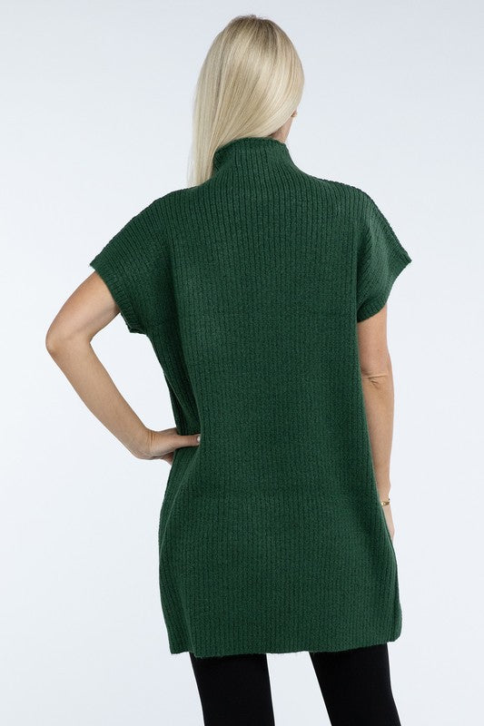 Mock Neck Short Sleeve Sweater Dress with Pocket - Tigbul's Variety Fashion Shop