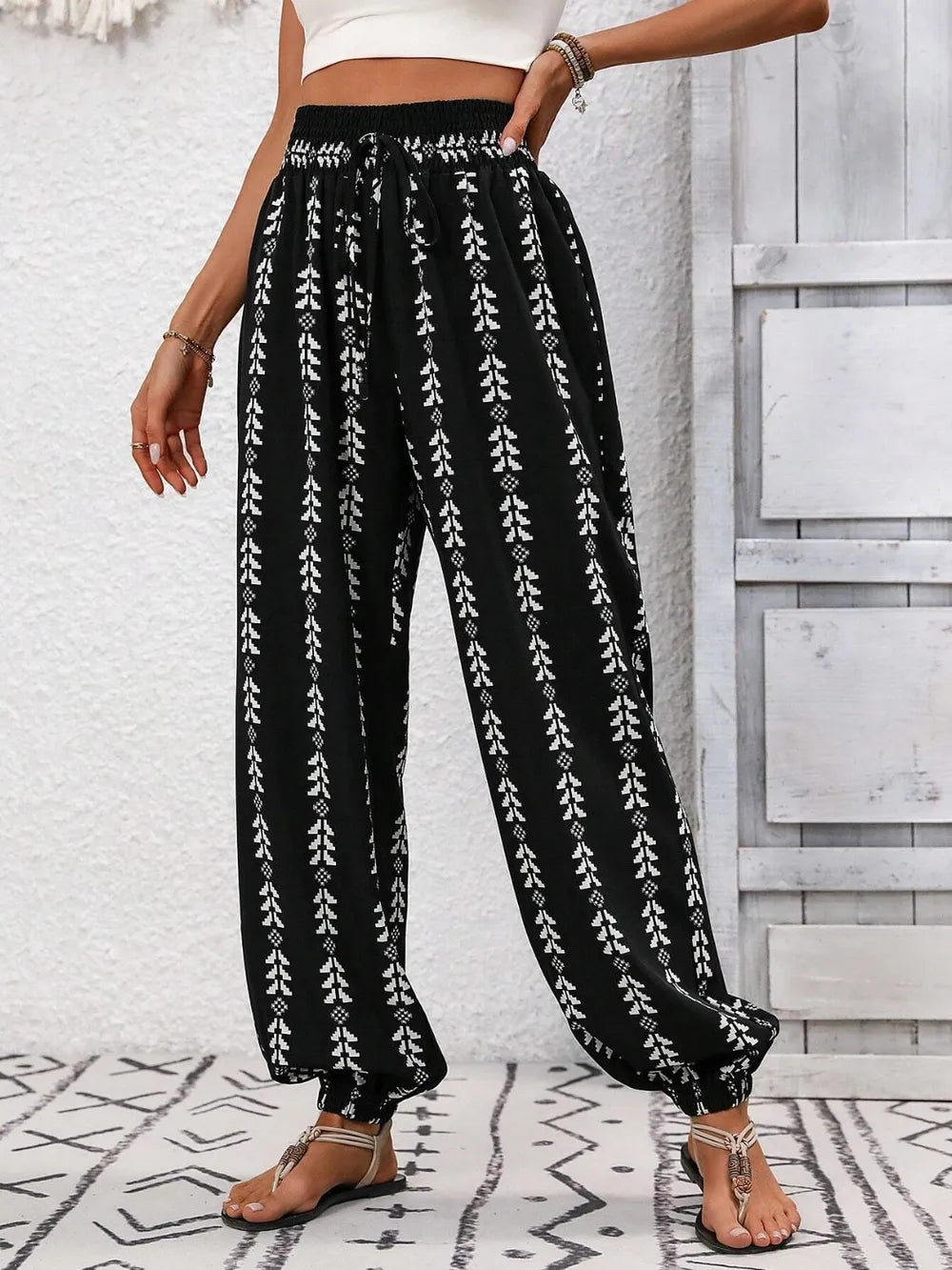 Tied Printed High Waist Pants - Tigbul's Variety Fashion Shop