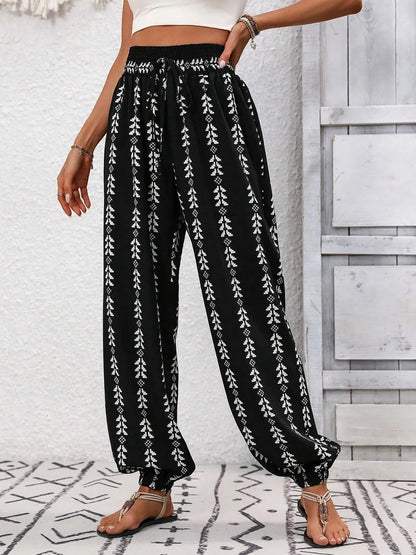 Tied Printed High Waist Pants - Tigbul's Variety Fashion Shop