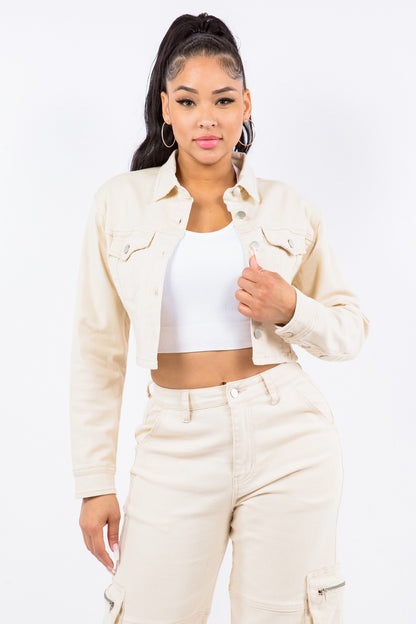 American Bazi Laced Back Cropped Jacket - Tigbul's Variety Fashion Shop