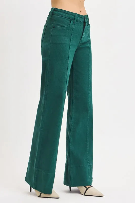 RISEN Full Size Tummy Control Mid Rise Wide Leg Jeans Plus Size - Tigbul's Variety Fashion Shop