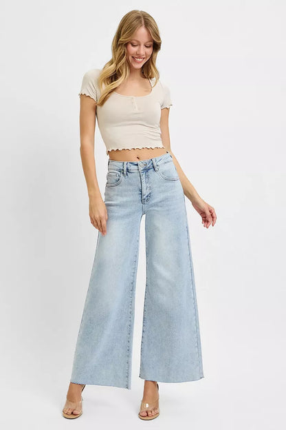 RISEN Full Size High Rise Ankle Wide Palazzo Jeans Plus Size - Tigbul's Variety Fashion Shop