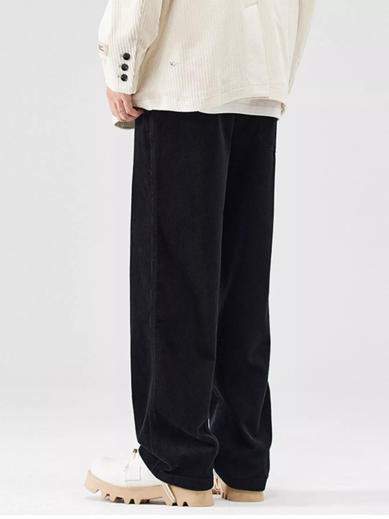 Men's Black Size Medium to Plus, Corduroy Straight-Leg Pants | Tigbuls