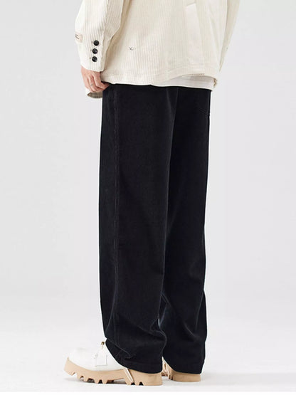 Men's Black Size Medium to Plus, Corduroy Straight-Leg Pants | Tigbuls