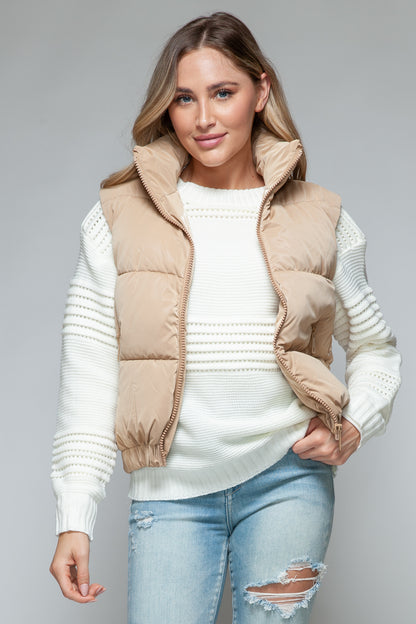 Tan Fine Faux Fur Lining Quilted Vest | Tigbuls Variety Fashion