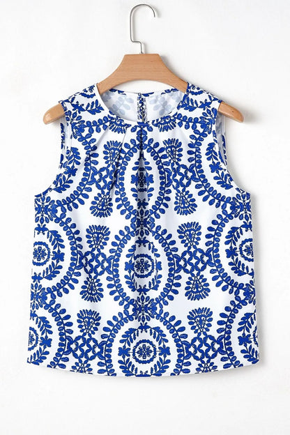 Printed Crew Neck Sleeveless Top - Tigbul's Variety Fashion Shop