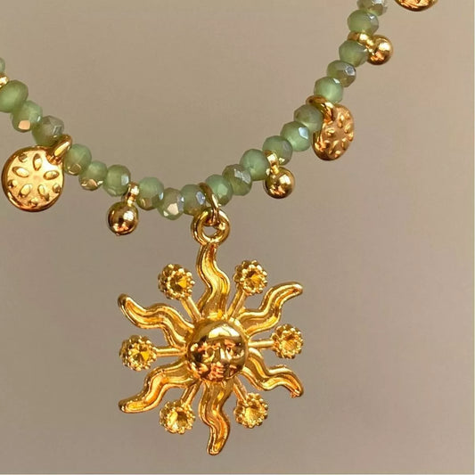 14K Gold-Plated Bead Sun Pendant Necklace - Tigbul's Variety Fashion Shop