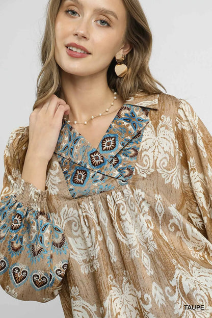 Umgee Floral Boho Blouse with Scalloped Hem - Tigbul's Variety Fashion Shop