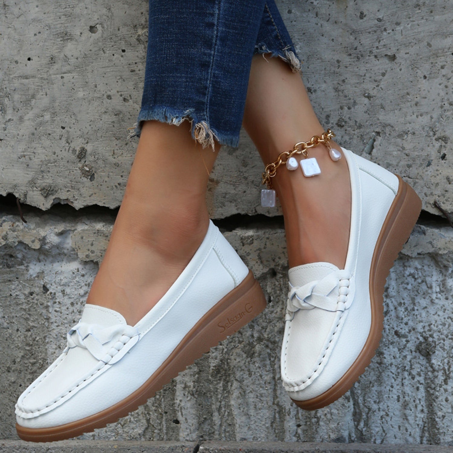 Weave Wedge Heeled Loafers - Tigbul's Variety Fashion Shop