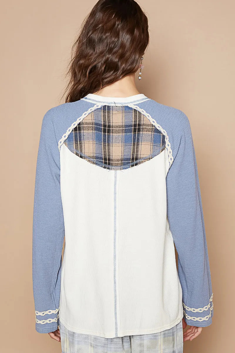 POL Plaid Number 06 Raglan Sleeve T-Shirt - Tigbul's Variety Fashion Shop