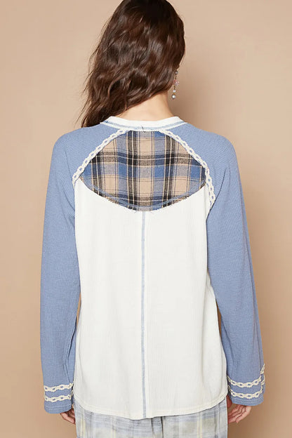 POL Plaid Number 06 Raglan Sleeve T-Shirt - Tigbul's Variety Fashion Shop