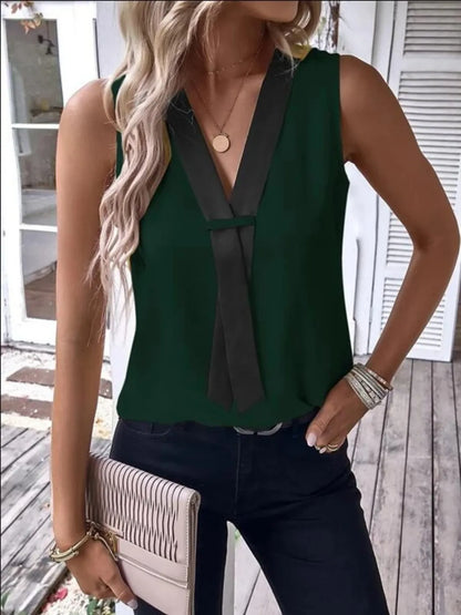 V-Neck Contrast Tank Shirt - Tigbul's Variety Fashion Shop