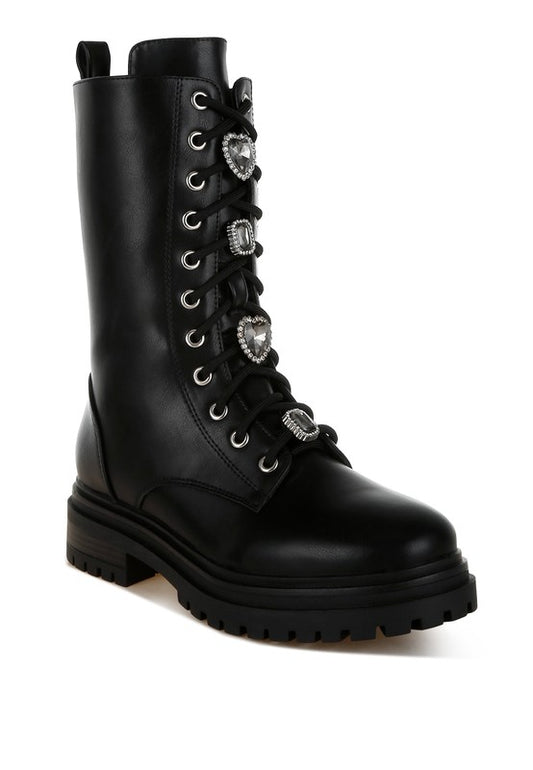 Nimba Rhinestone jeweled Chunky Boots - Tigbul's Variety Fashion Shop