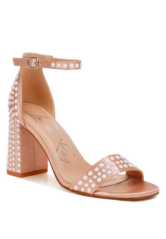 Klebba Pearls Embellished Satin Sandals - Tigbul's Variety Fashion Shop