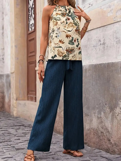Printed Tank Top and Wide Leg Pants Set - Tigbul's Variety Fashion Shop
