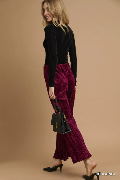 Umgee Velvet Wide Leg Flare Pants - Tigbul's Variety Fashion Shop
