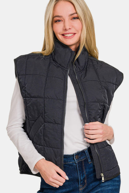 Zenana Zip Up Cropped Puffer Vest with Pockets - Tigbul's Variety Fashion Shop