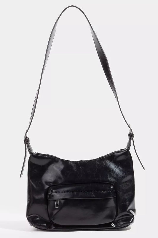 Fame Glossy Faux Leather Shoulder Bag - Tigbul's Variety Fashion Shop