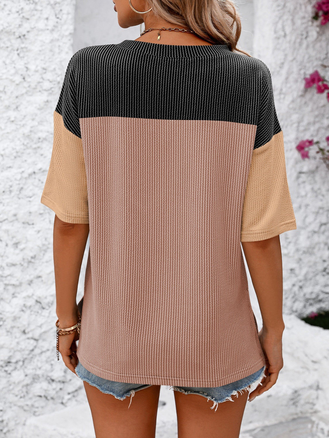 Color Block Round Neck Half Sleeve T-Shirt - Tigbuls Variety Fashion