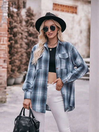 Plaid Button-Down Long Sleeve Shirt - Tigbul's Variety Fashion Shop