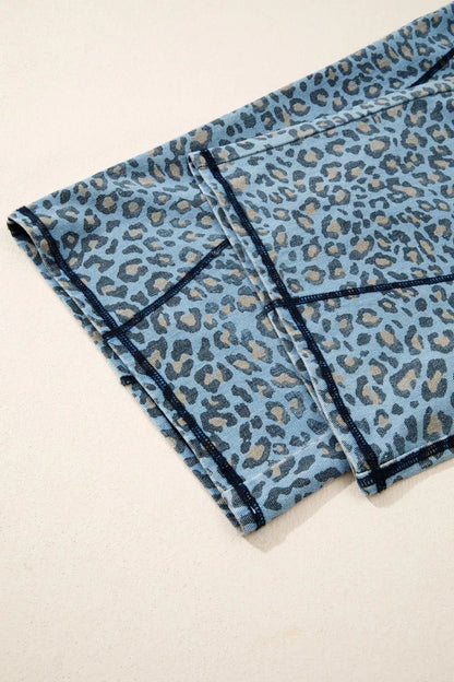 Leopard Print Exposed Seam Detail Wide Leg Drawstring Jeans - Tigbul's Variety Fashion Shop