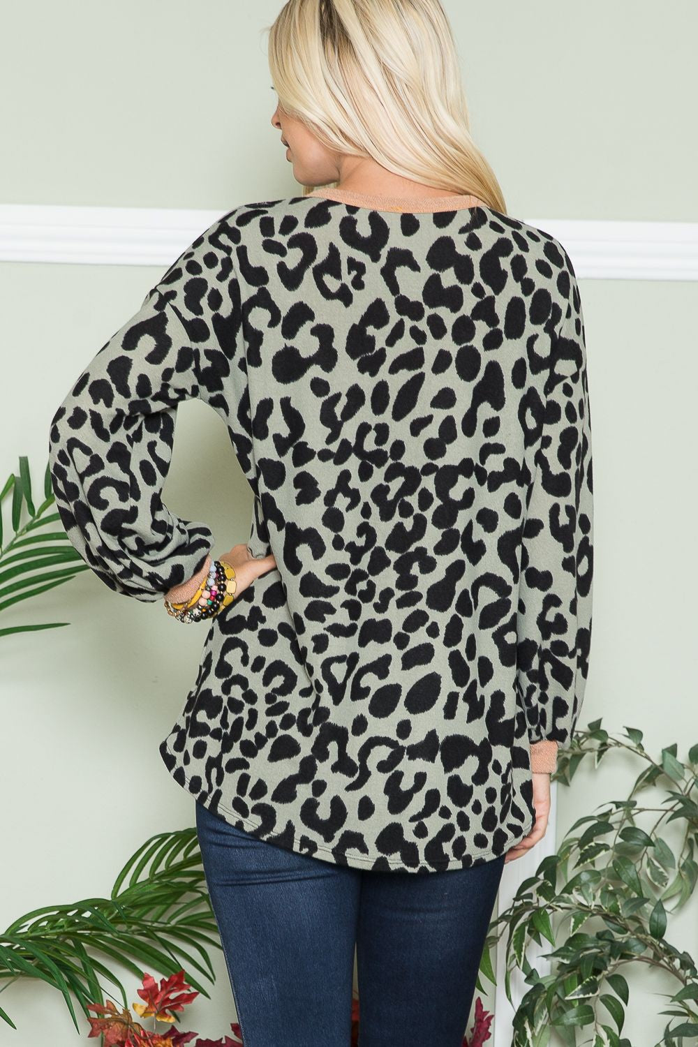 Celeste Full Size Leopard V-Neck Long Sleeve Blouse - Tigbul's Variety Fashion Shop