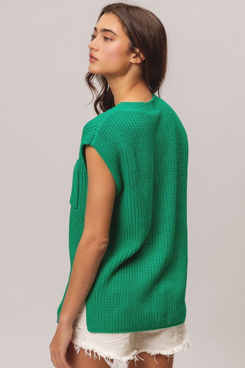 BiBi Patch Pocket Cap Sleeve Sweater Top - Tigbul's Variety Fashion Shop