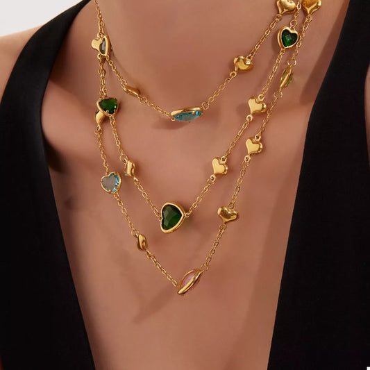 18K Gold-Plated Heart Necklace with Glass Stone - Tigbul's Variety Fashion Shop