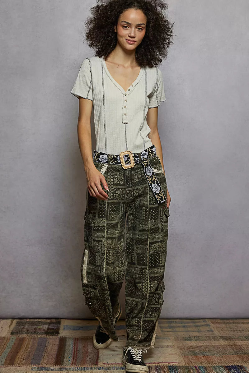 POL V-Neck Short Sleeve Top with Stitch Seam Detail - Tigbul's Variety Fashion Shop